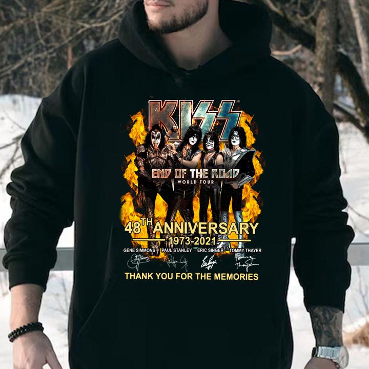 Kiss End Of The Road World Tour 48th anniversary 1973-2021 signatures thank you for the memories t-shirt hoodie