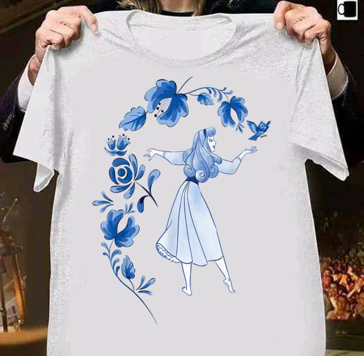 Sleeping Beauty Princess Aurora Blue Flowers Disney t-shirt shirt
