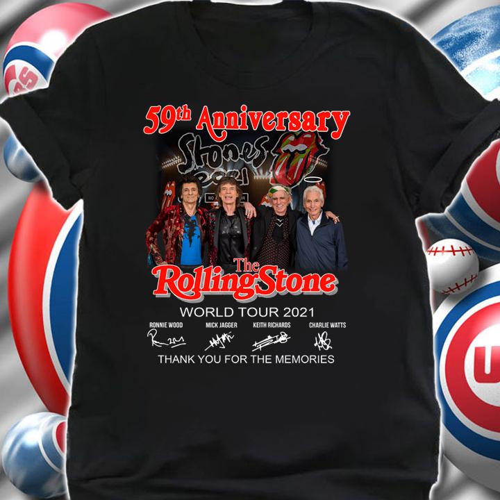 RIP Charlie Watts 59th Anniversary The Rolling Stones World Tour 2021 Signatures Thank You Memories t-shirt shirt
