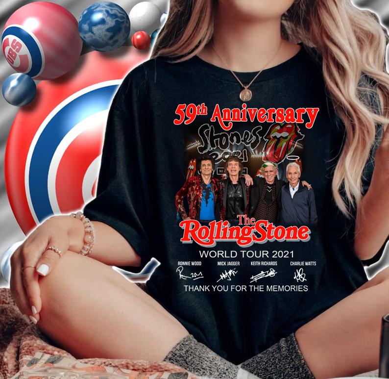 RIP Charlie Watts 59th Anniversary The Rolling Stones World Tour 2021 Signatures Thank You Memories t-shirt woman shirt