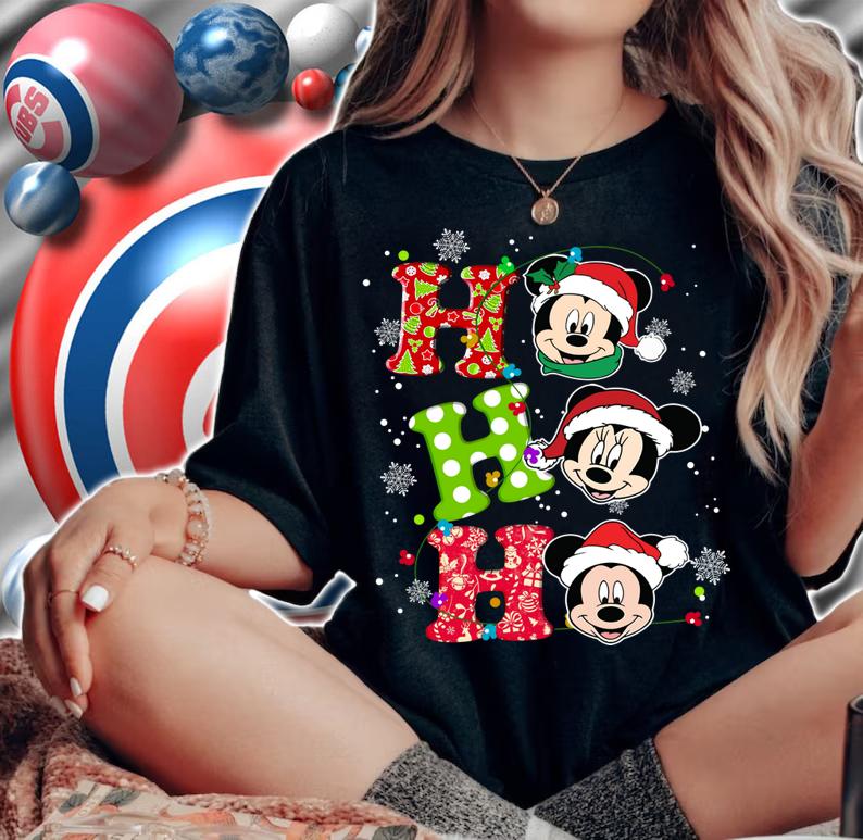 Disney Mickey Mouse and Minnie Mouse Ho Ho Ho Christmas t-shirt woman shirt