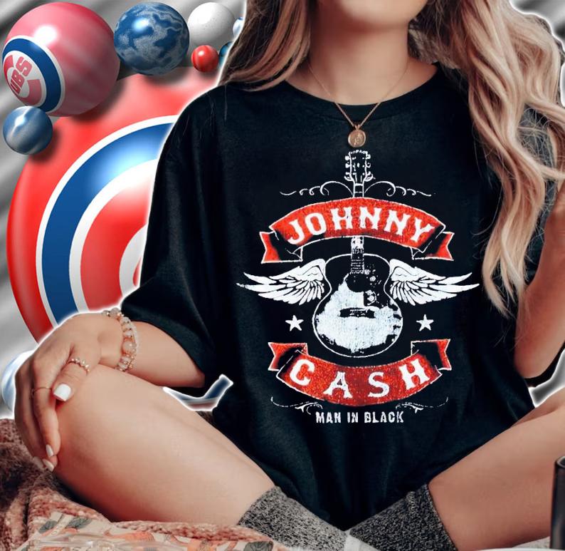 MIB Wings Ribbon Guitar Johnny Cash shirt t-shirt
