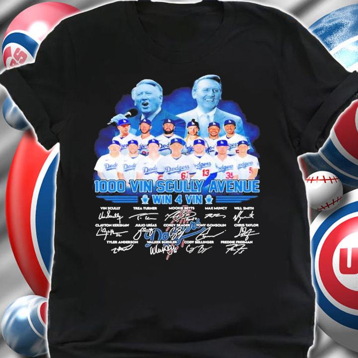 Los Angeles Dodgers 1000 Vin Scully avenue Win 4 Vin signatures shirt t-shirt