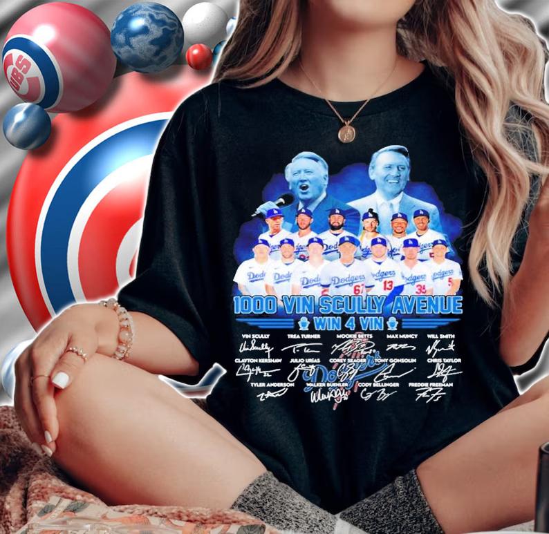 Los Angeles Dodgers 1000 Vin Scully avenue Win 4 Vin signatures shirt t-shirt