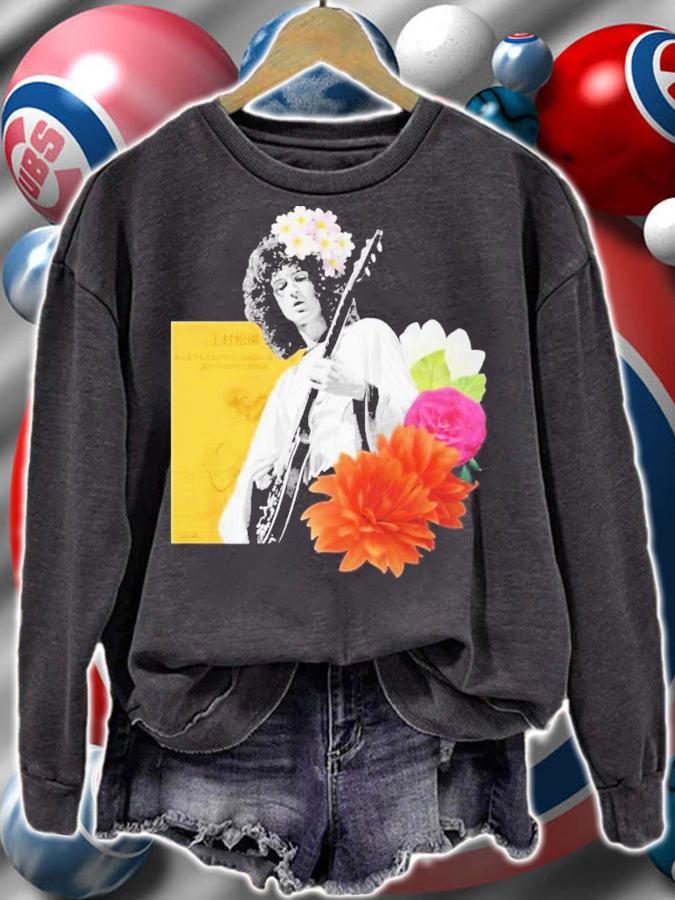 Brian May Queen Band With Flowers T-Shirt t-shirt