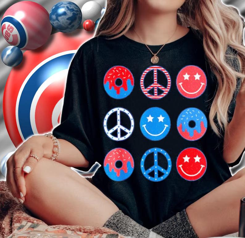 Hippie Peace Sign Hippie 70s 80s Red White And Blue 4th Of July T-Shirt t-shirt