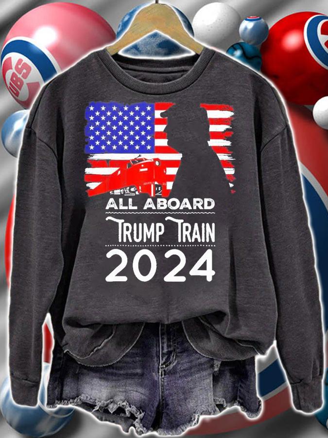 All Aboard Trump Train 2024 Vintage American Flag Apparel T-Shirt t-shirt sweatshirt
