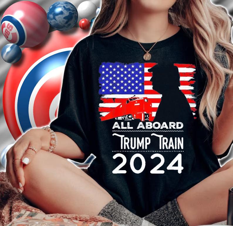 All Aboard Trump Train 2024 Vintage American Flag Apparel T-Shirt t-shirt woman shirt