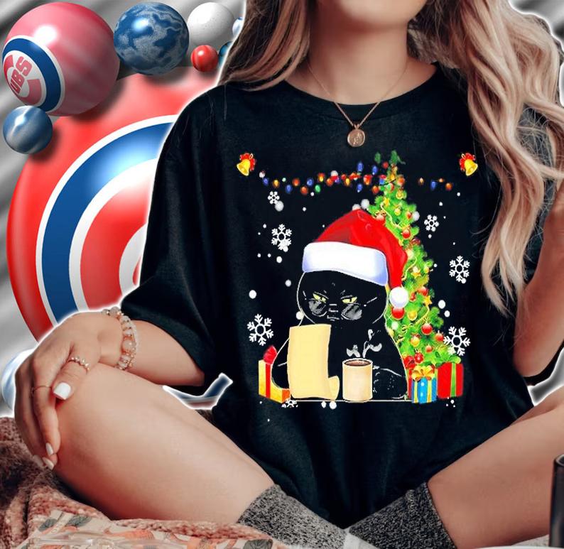 Black Cat Santa With Christmas Glasses Shirt t-shirt
