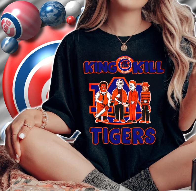 King Of The Kill Auburn Tigers Horror Movie Characters Halloween t-shirt woman shirt