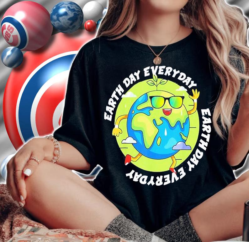 Earth Day Everyday, Green Happy Earth With Sunglasses T-Shirt t-shirt woman shirt
