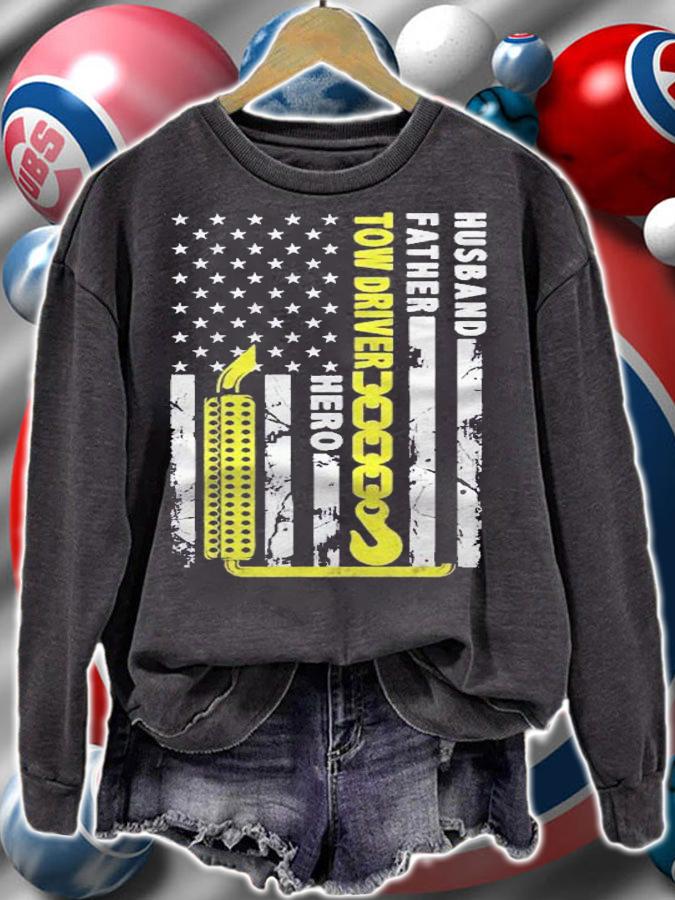 Husband Father Tow Driver Hero American Flag Gift Towing Dad Shirt t-shirt sweatshirt