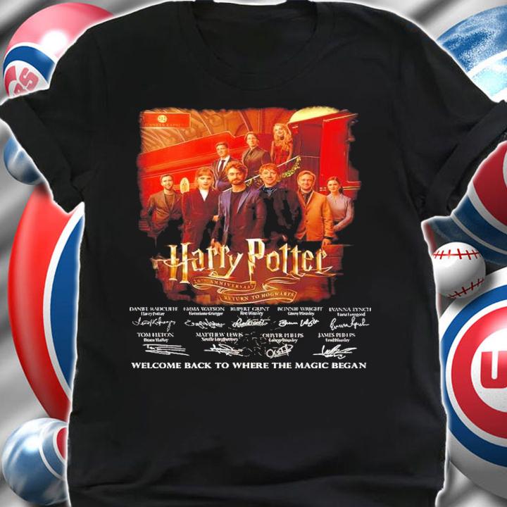 Official Harry Potter 20th Anniversary Return To Hogwarts Signatures Welcome Back To Where The Magic Began Shirt t-shirt