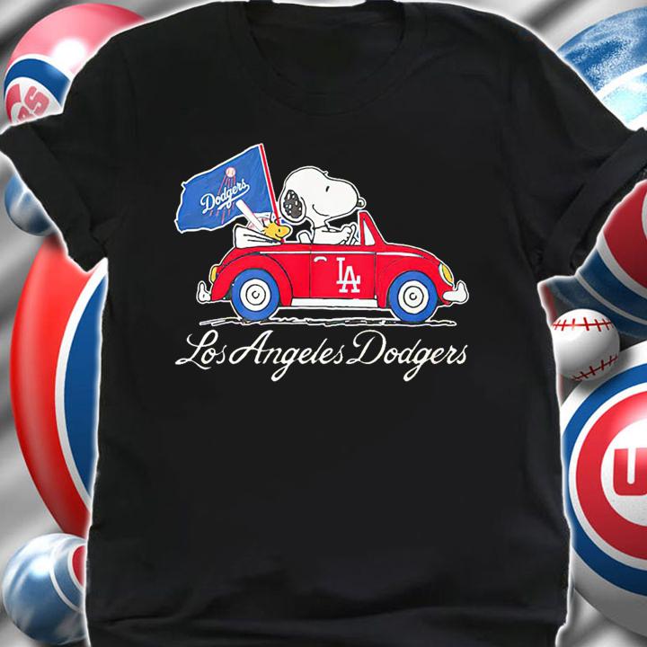 Snoopy And Woodstock Driving Car Los Angeles Dodgers Flag t-shirt