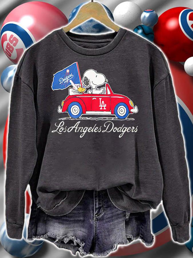 Snoopy And Woodstock Driving Car Los Angeles Dodgers Flag t-shirt