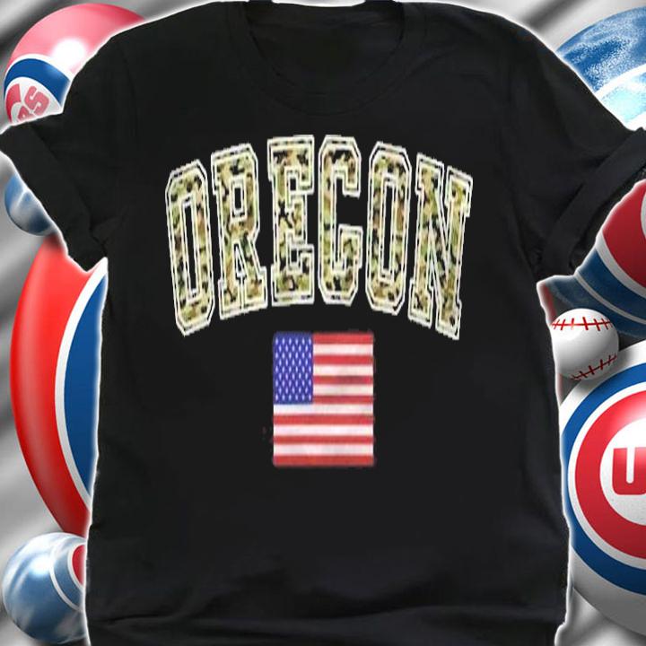 Oregon Camo University College State American Flag Shirt
