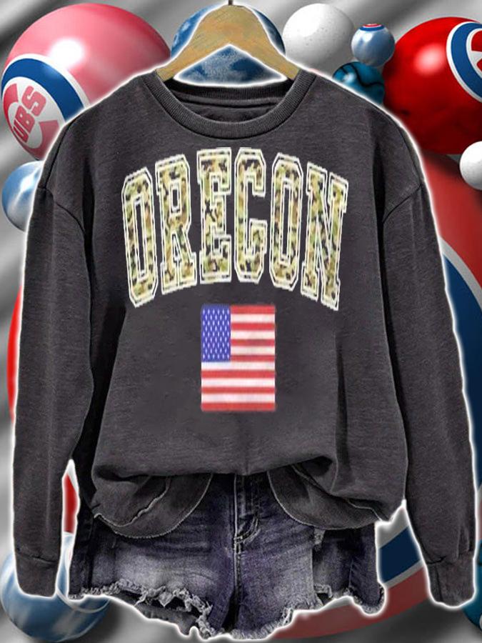 Oregon Camo University College State American Flag Shirt