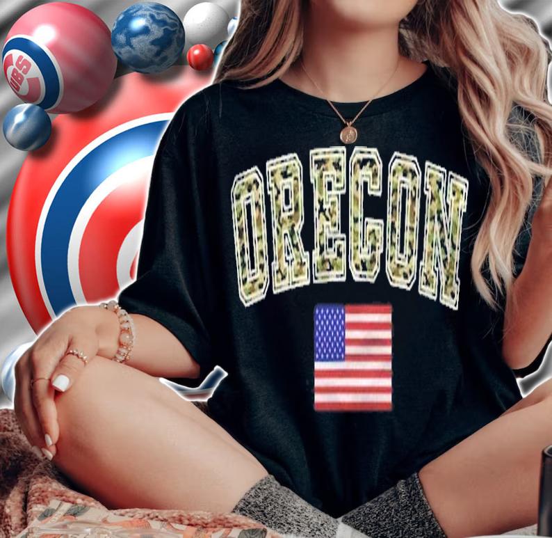 Oregon Camo University College State American Flag Shirt