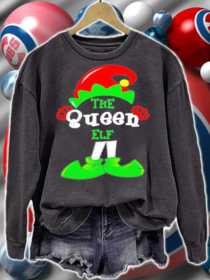 Queen Elf Funny Christmas Matching Gifts Holiday Distressed T-Shirt sweatshirt