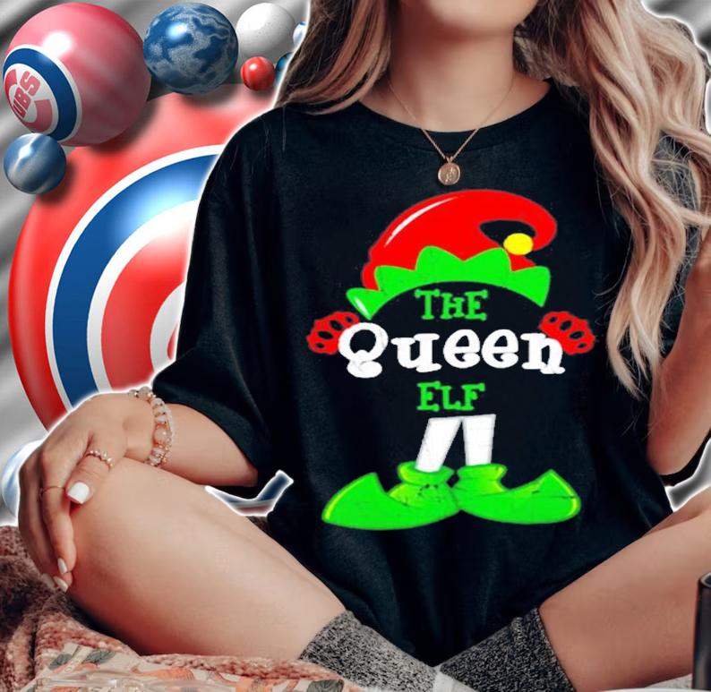 Queen Elf Funny Christmas Matching Gifts Holiday Distressed T-Shirt woman shirt