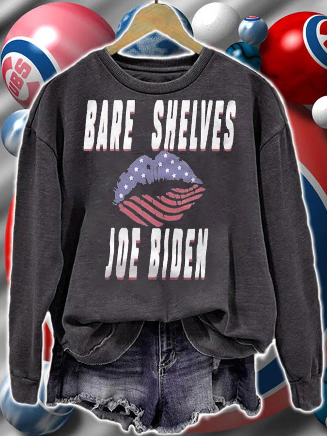 F Joe Biden bare Shelves Biden Funny Meme Lips USA Flag T-Shirt sweatshirt