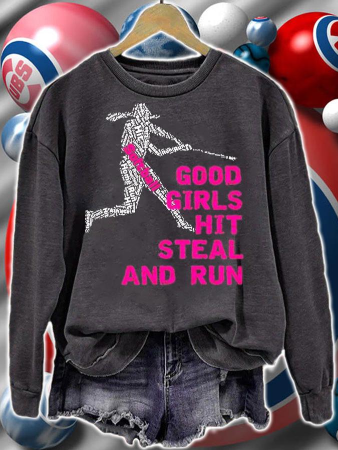 Good Girls Hit Steal & Run Softball T-Shirt