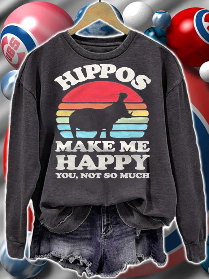 Hippos Make Me Happy Funny Hippo Hippopotamus Retro Vintage Shirt