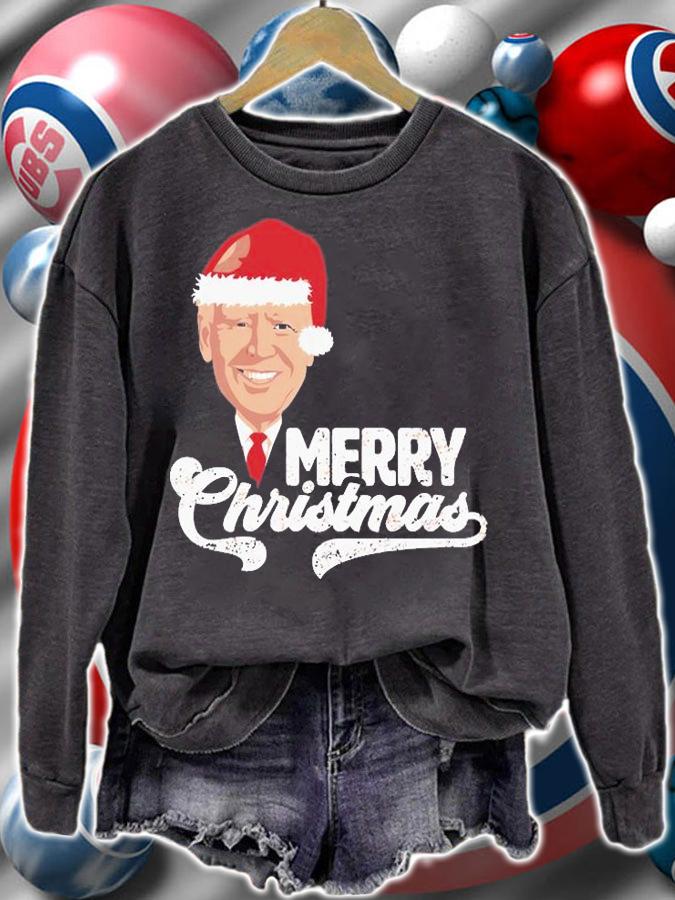 Joe Biden With Santa Claus Hat Merry Christmas Funny Joe Biden T-Shirt