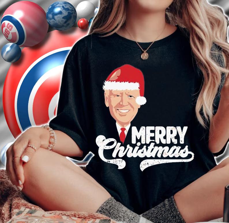 Joe Biden With Santa Claus Hat Merry Christmas Funny Joe Biden T-Shirt