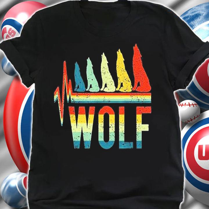 Vintage Retro Heartbeat Word Wolf Animal Lover Cute Gift T-Shirt shirt