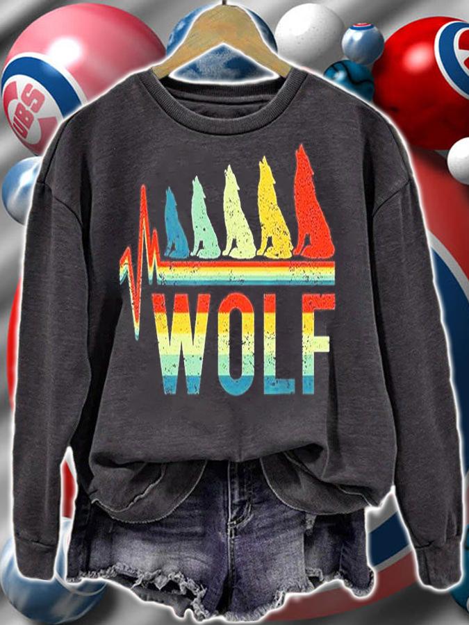 Vintage Retro Heartbeat Word Wolf Animal Lover Cute Gift T-Shirt sweatshirt