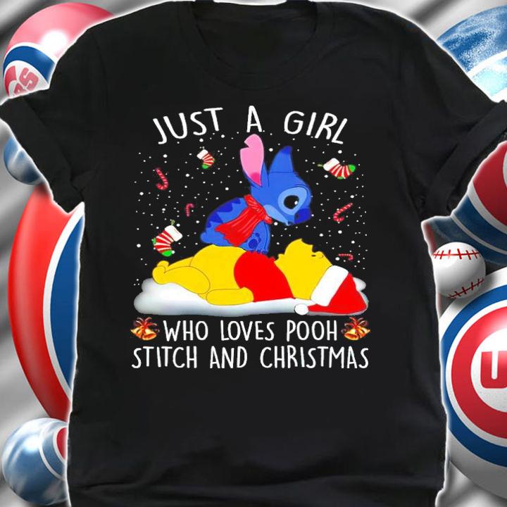 Just A Girl Who Loves Pooh Stitch And Christmas Shirt shirt
