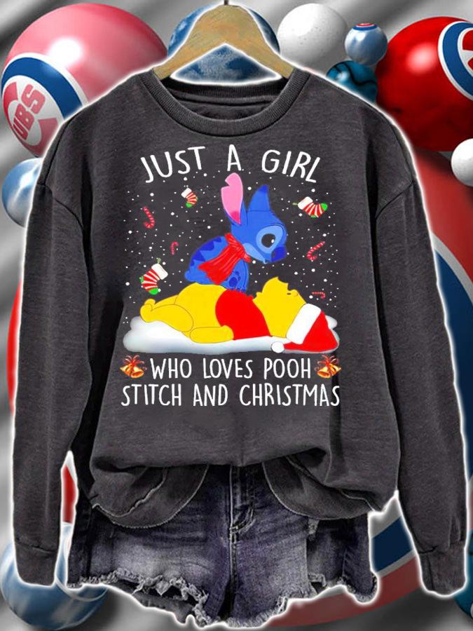 Just A Girl Who Loves Pooh Stitch And Christmas Shirt sweatshirt