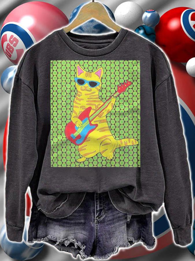Guitar playing retro cat T-shirt