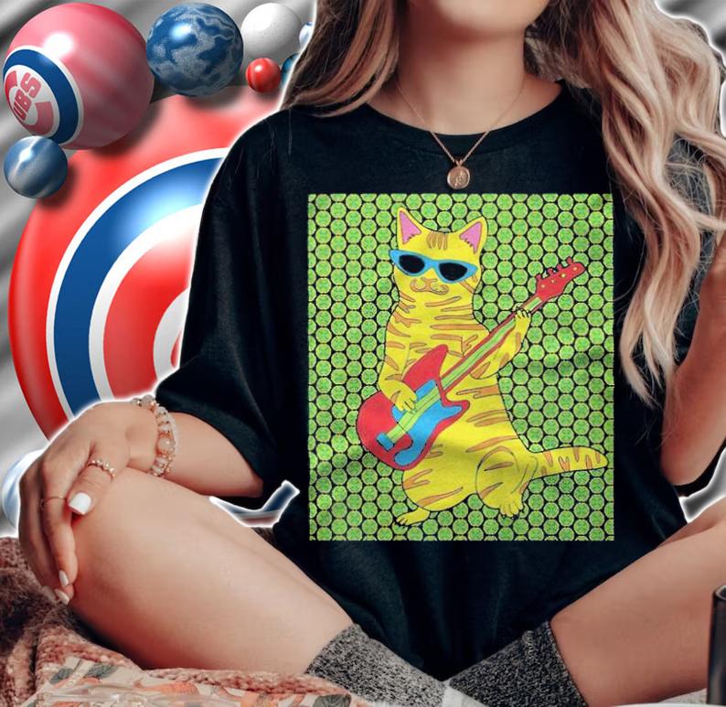 Guitar playing retro cat T-shirt
