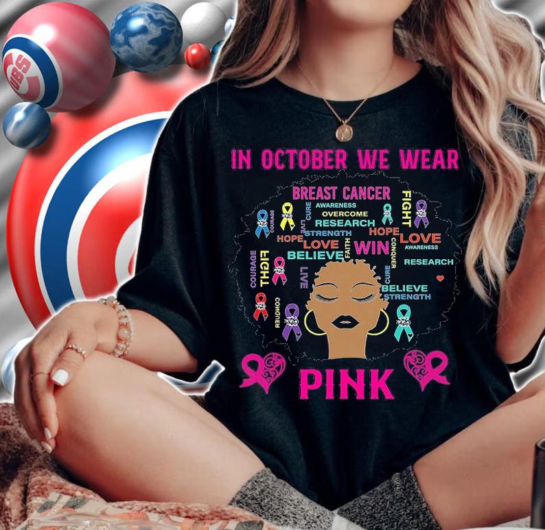 In October We Wear Pink Ribbon Breast Cancer Awareness T-Shirt