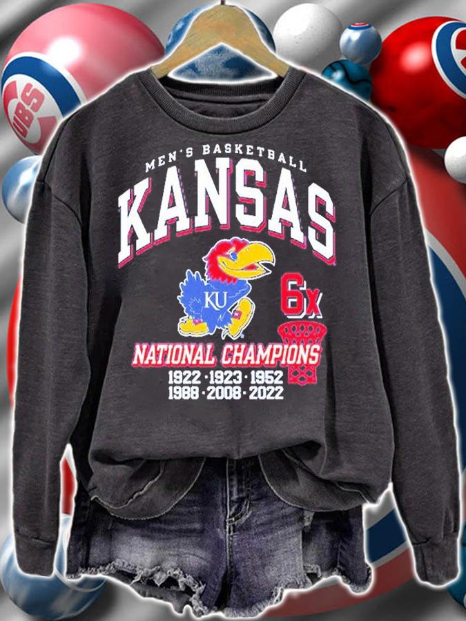 Kansas Jayhawks Blue NCAA Men's Basketball Kansas 6X National Champions T-Shirt sweatshirt