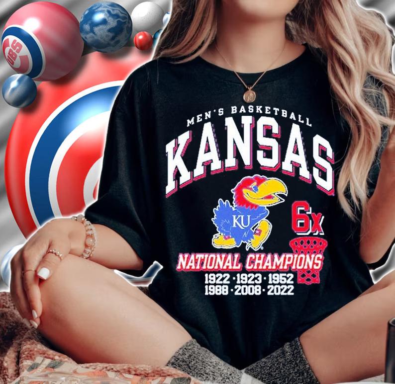 Kansas Jayhawks Blue NCAA Men's Basketball Kansas 6X National Champions T-Shirt woman shirt