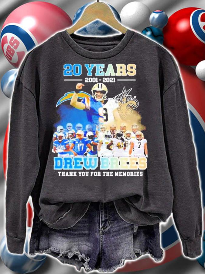 Official 20 Years 2001-2021 Drew Brees Signatures Thank You For The Memories Shirt sweatshirt