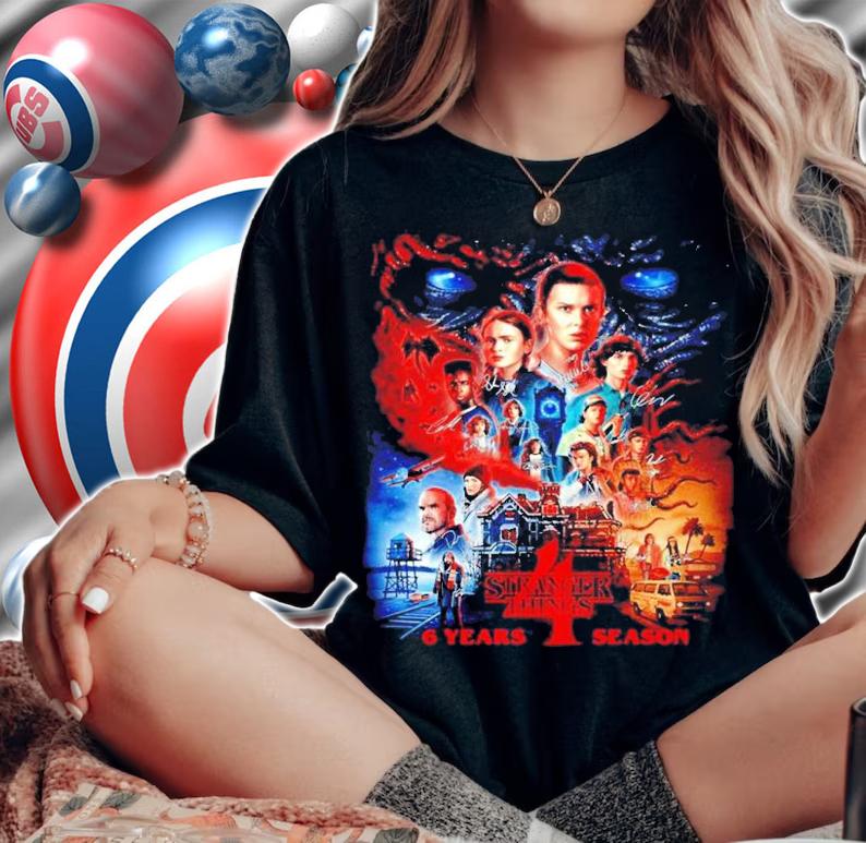 Stranger Things 6 years season signatures t-shirt
