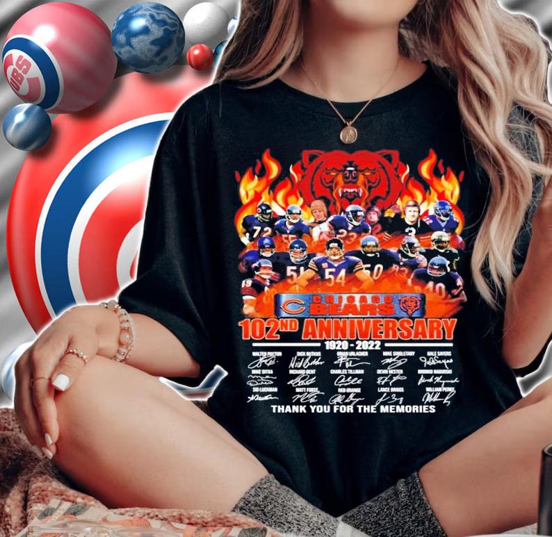 Chicago Bears 102nd anniversary 1920-2022 signatures shirt woman shirt