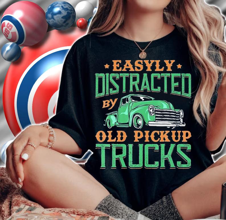 Easily Distracted By Old Pickup Truck Squareb T-Shirt woman shirt