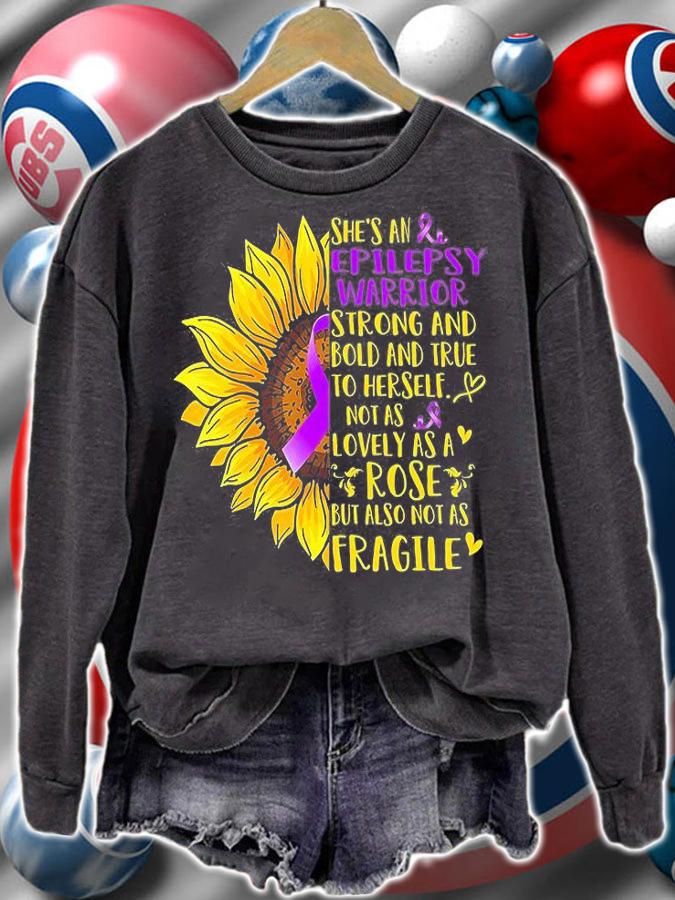 She's An Epilepsy Warrior Strong And Bold And True To Herself Sunflower Support Epilepsy T-Shirt