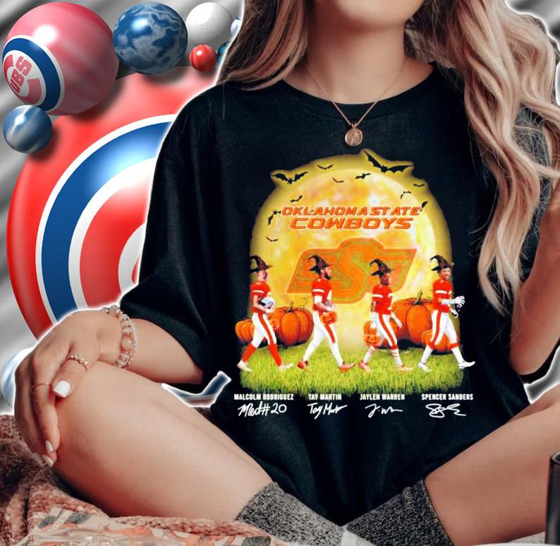 Halloween Oklahoma State Cowboys Football Signatures Abbey Road T-Shirt woman shirt