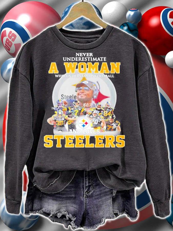 Pittsburgh Steelers never underestimate a woman signatures shirt sweatshirt