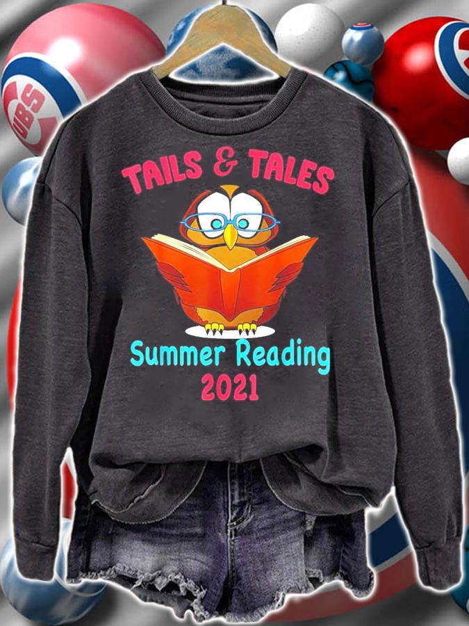 Tails and tales summer reading 2021 Owl book shirt sweatshirt