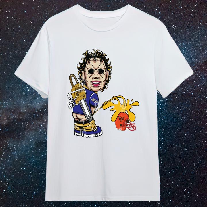 Official Baltimore Ravens Leatherface Pissing On Cleveland Browns T-Shirt