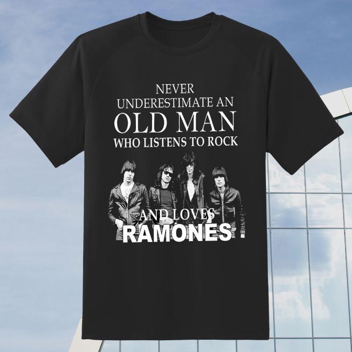 Funny Never Underestimate An Old Man Who Listens & Loves Ramones Rock Band Shirt