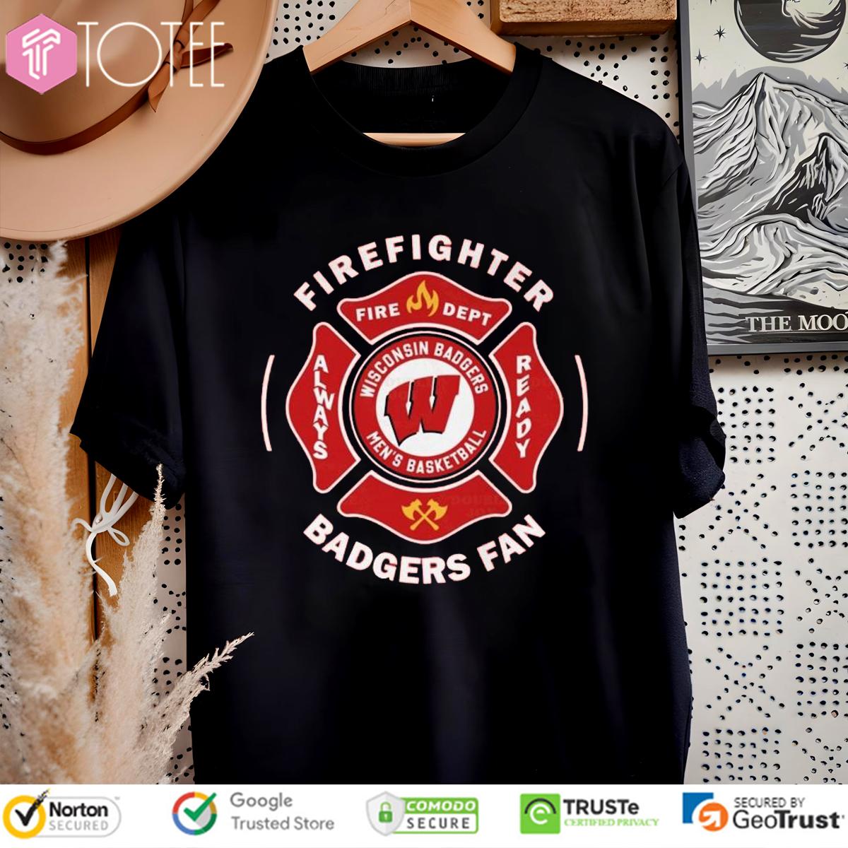 Fire Dept Wisconsin Badgers Logo Mens Basketball Firefighter T-Shirt