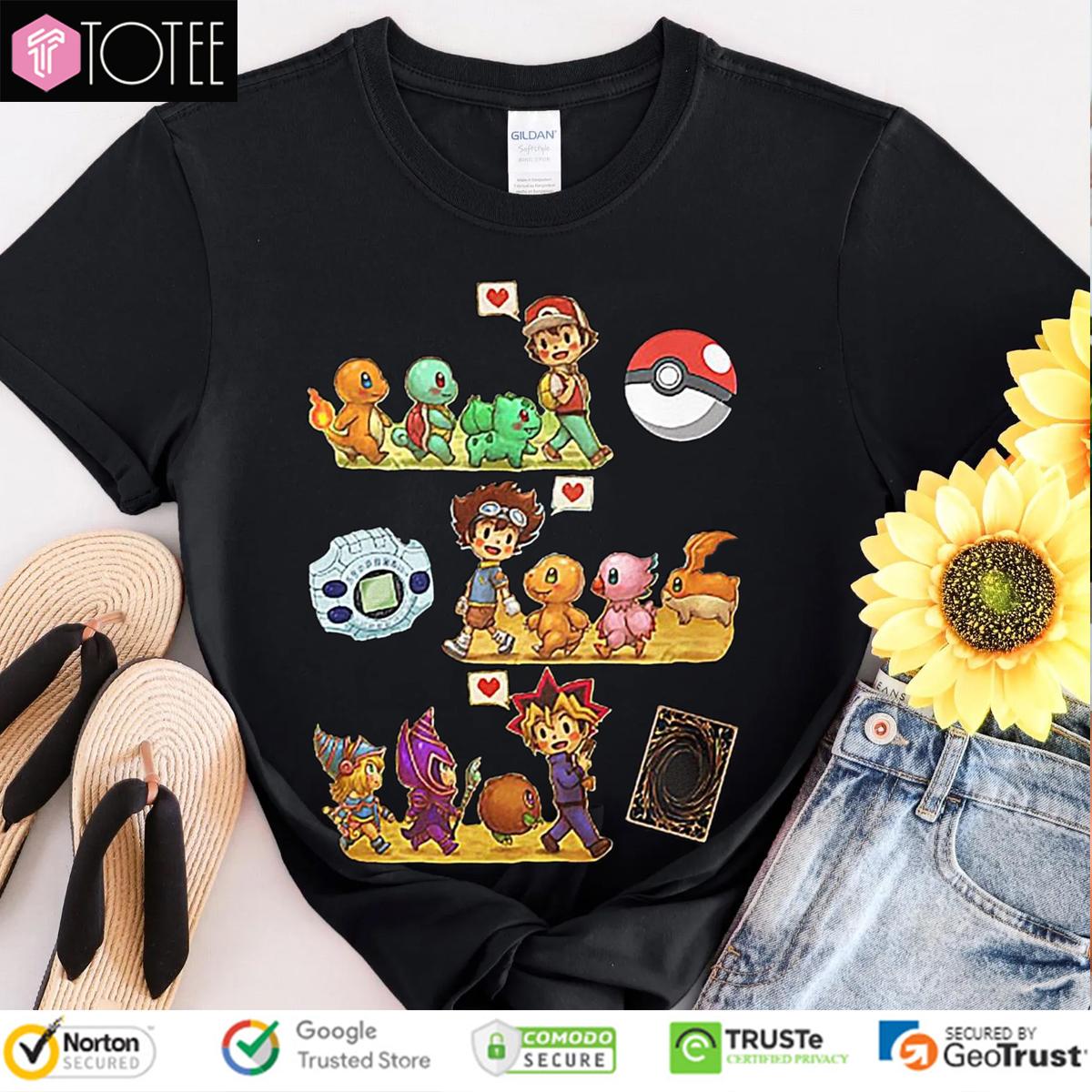 Satoshi Pokemon Yagami Taichi Digimon Adventure Yami Yugi Yugioh T-Shirt